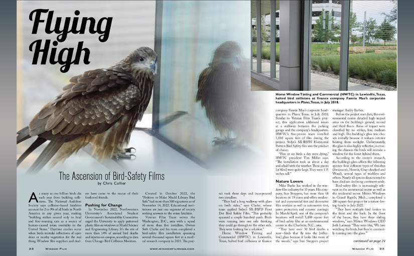 Decorative Films featured in Window Film Magazine for Bird-Safety Films