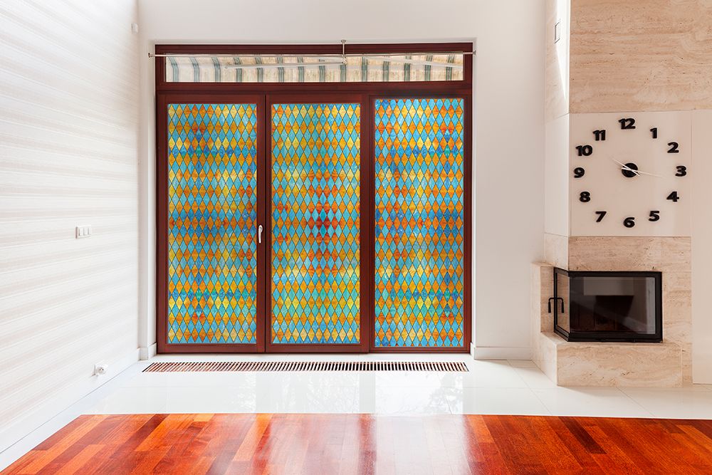SXRR-9042-O Blue/Orange Diamond Stained Glass - Opalescent