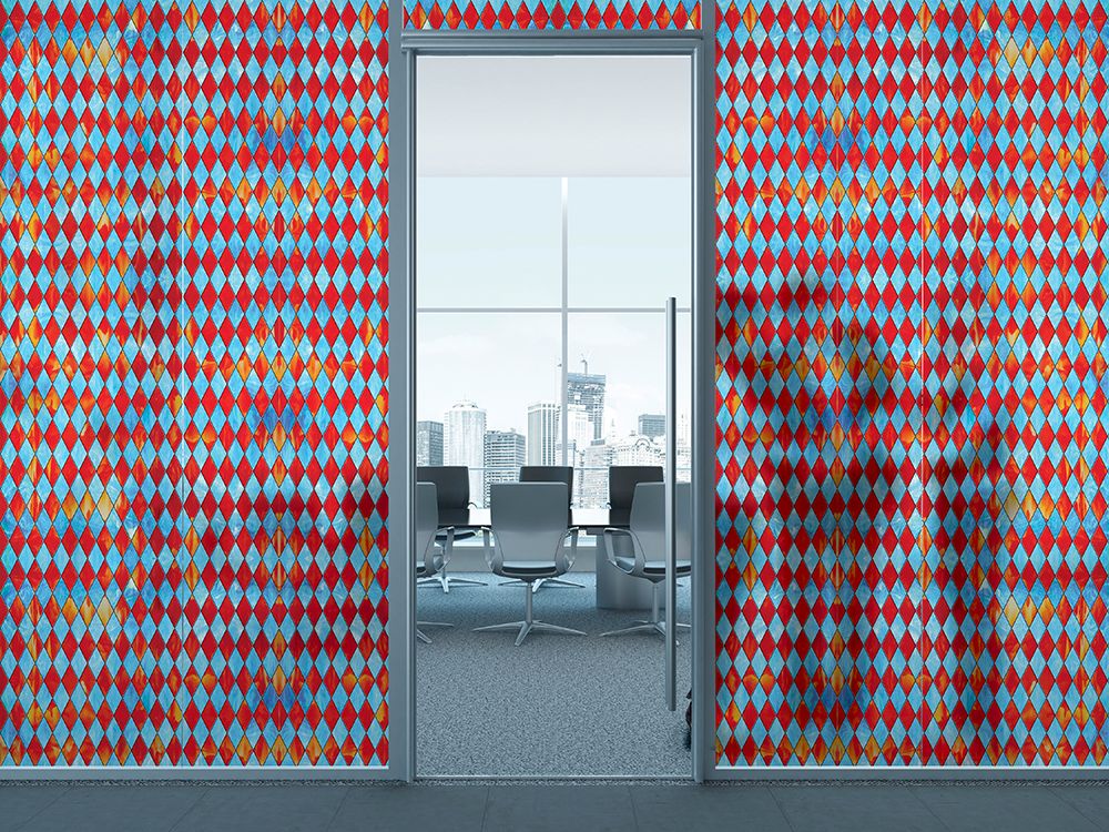 SXRR-9045-O Red/Blue Diamond Stained Glass - Opalescent