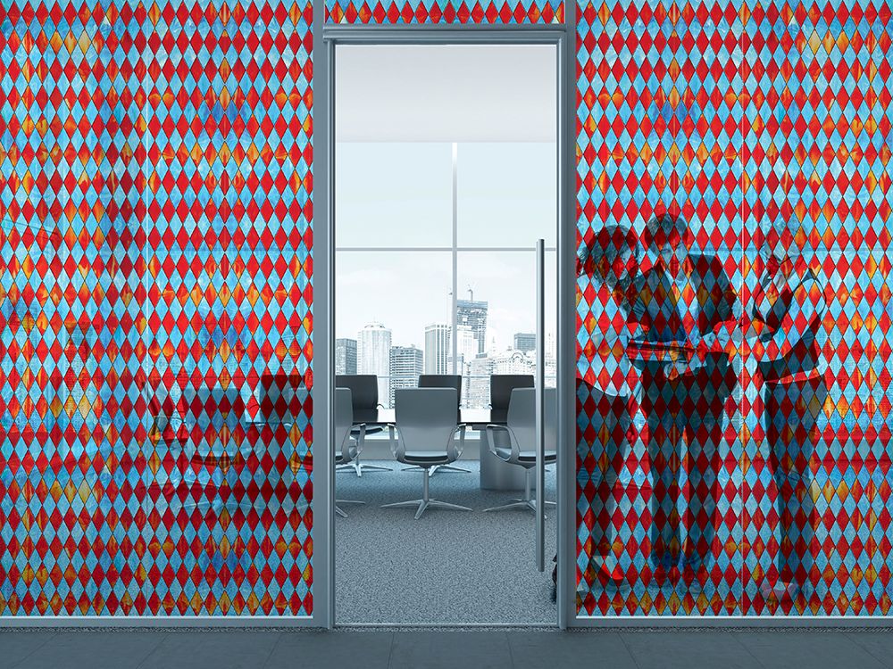 SXRR-9045-T Red/Blue Diamond Stained Glass - Transparent